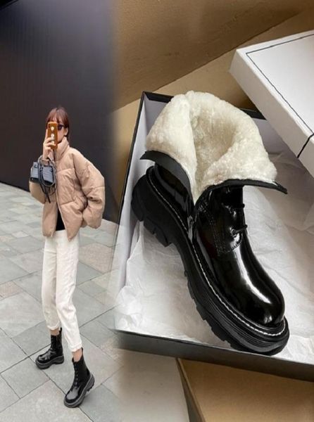 

winter women boots sheepskin fur integrated keep warm snow boots with side zipper lace up platform heel boots item noh7102 2105077704210, Black