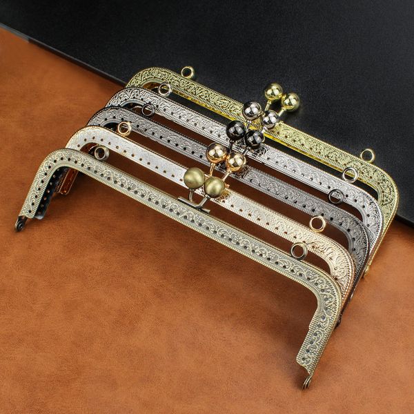 

bag parts accessories 5pcs 20cm rectangle embossing beads kiss metal purse frame clasp sewing lock for diy purse bag fashion women's cl, Black