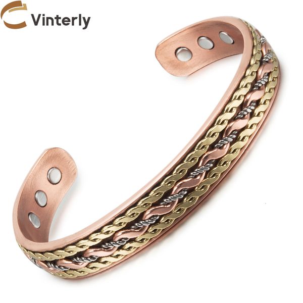 

charm bracelets vinterly energy magnetic copper twisted wide for women adjustable open cuff bangles men 230511, Golden;silver