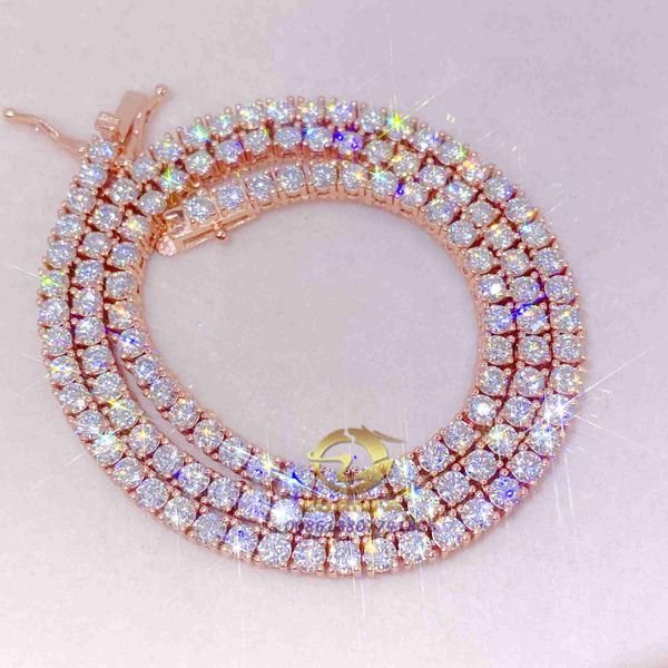 

base metal 925 sterling silver rose gold 3mm 20inch moissanite diamond tennis chain necklace