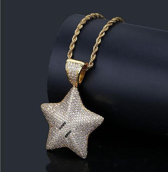 

men women 3d super star bling bling pendant micro pave iced out cubic zirconia pendant necklace hip hop jewelry with gift box1850724, Silver
