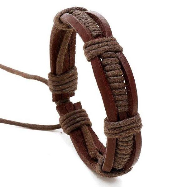 

simple handmade braided leather bracelet vintage mens ornament, Golden;silver