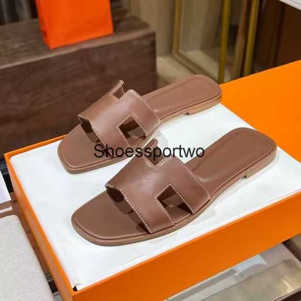 

ladies sandals italy designer oran sandal h cut-out fashion epsom calfskin leather slippers summer luxury flat slides ladies summer beach sa, Black