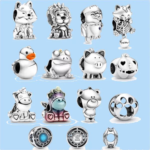 

925 silver beads charms fit pandora charm dangle animal lion duck pig charm, Black