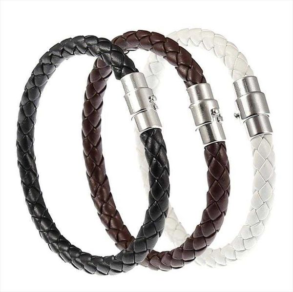 

ornament mens safety catch leather rope woven bracelet couple, Golden;silver