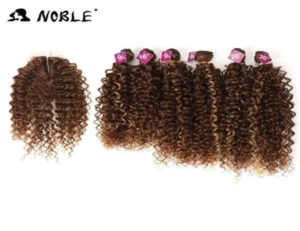 

hair pieces synthetic weave 1620 inch 7pieceslot afro kinky curly bundles with closure synthetic lace for black women 2211034055695, Black;brown
