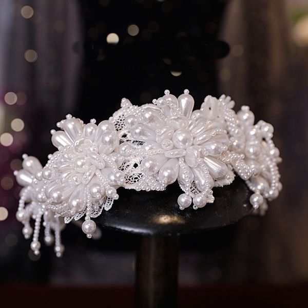 

bride's hair hoop headwear, multi-layer pearl heavy work woven hair accessories, crystal bead string, dinner party, princess hair coili, Silver