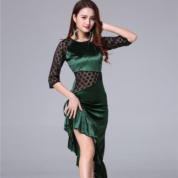 

skirt women dance wear ballroom dress samba costume party dresses floral lace latin dress velvet 230511, Black;white