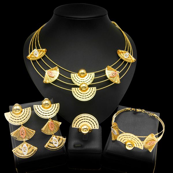 

yulaili fan-shaped gold filled fashion necklace set engagement costume round design ladies big jewelry sets, Black