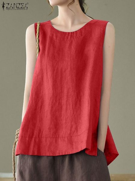 

women's tanks camis zanzea sleeveless o-neck solid color blusas summer women tank cami female stylish elegant blouse loose beach holid, White