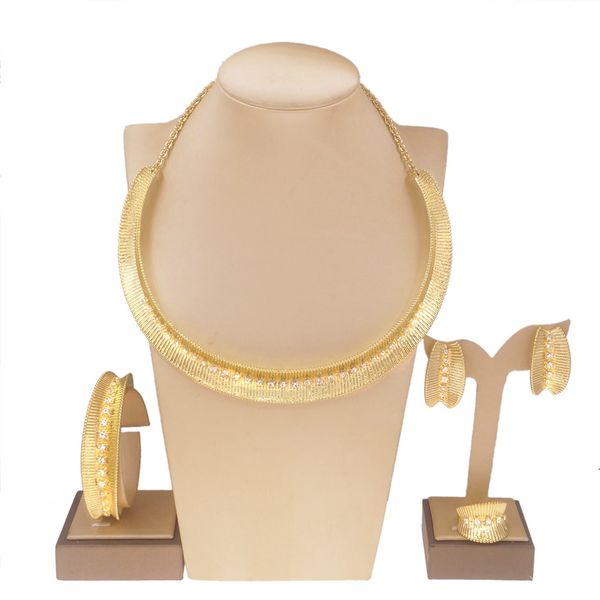 

yulaili gold plated crystal necklace earrings bracelet ring fashion jewelry sets for women wedding jewelery gifts wholesale, Black