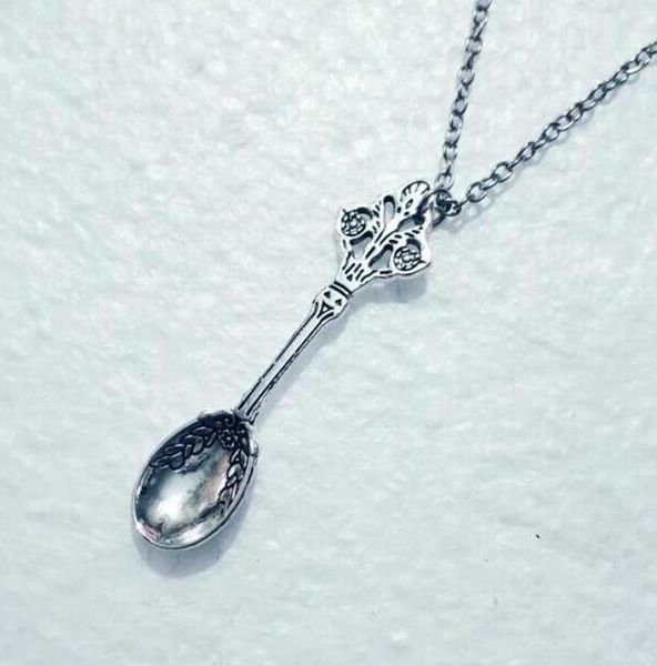 

fashion spoon charm necklaces alice wonderland crown inspired mini tea spoon snuff pendant necklaces chain choker jewelry gift 5501384206, Silver