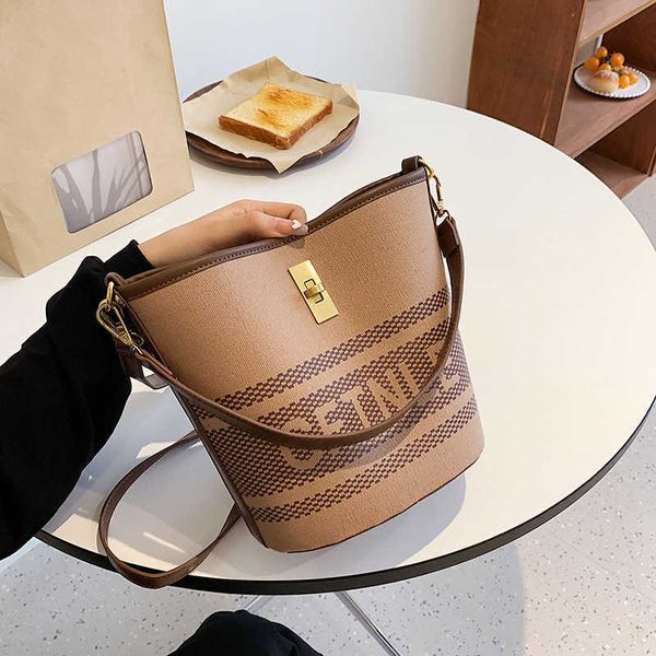 

bucket designers bag fashion handbag women's summer new canvas handbag small and high end printed letter one shoulder crossbody bag