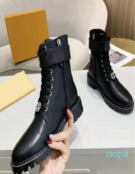 

2022 boots beige and ebony 100 genuine leather quilted laceup winter shoes rubber lug sole with 10175224128, Black