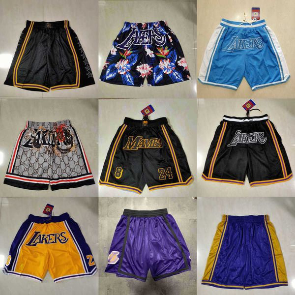 

los angeles''lakers''men throwback basketball shorts pocket purple, Black