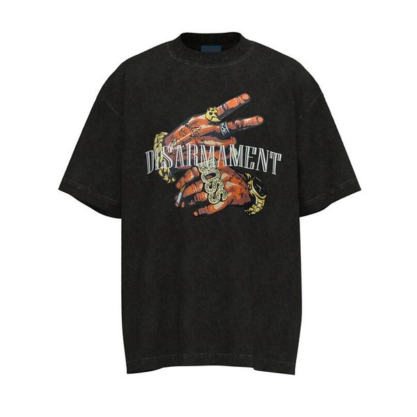 

washed street hip-hop t-shirt men women vintage casual t shirt tee, Black;brown