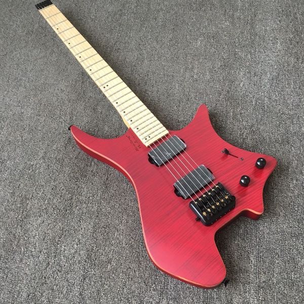 

factory customization headless electric guitar red matte 6 string mahogany
