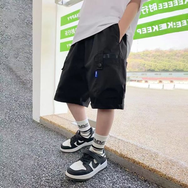 

shorts 2023 cotton summer kids clothing fashion casual trend solid color loose boys elastic high waist workwear five point 230510, Black