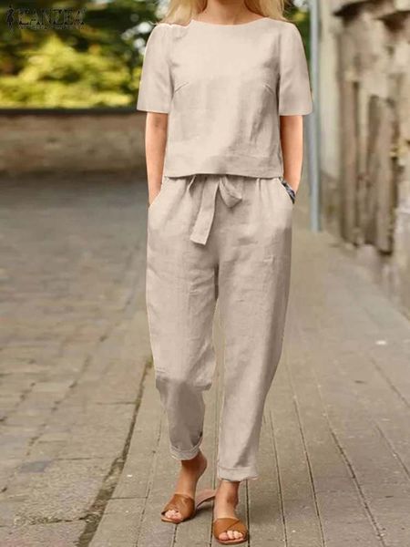 

women's two piece pants 2pcs solid tracksuit zanzea summer women casual short sleeve blouse harem pants sets two piece sets loose outif, White