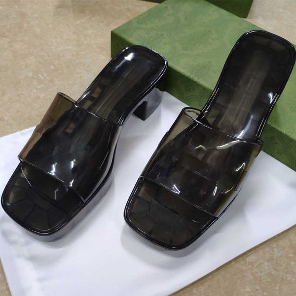 

2023 rubber high heels sandals slide sandal platform slipper candy colors summer thick bottom outdoor women beach slides slippers flip flops, Black