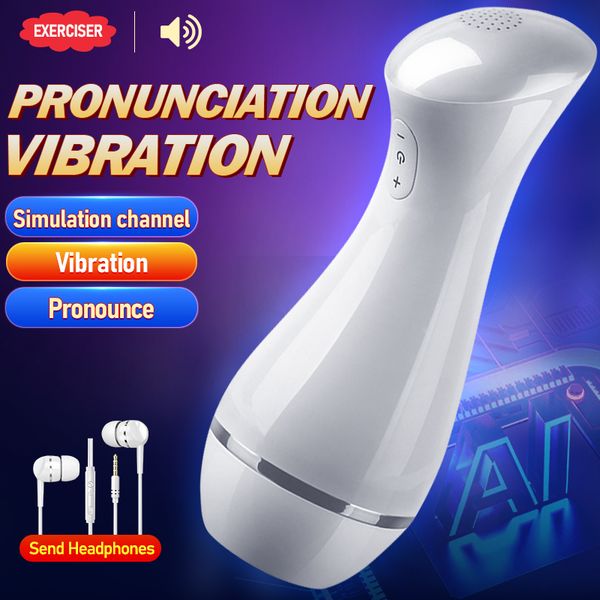 

wool yarn male masturbators cup 9-frequency vibration oral soft silicone vaginal masturbator multi-voice toys 18, Black;white