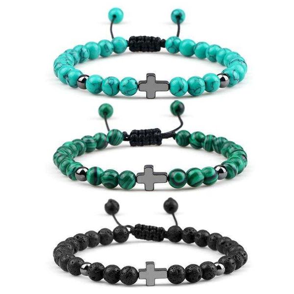 

creative ornament handmade strands braided rope bracelet turquoise cross beaded mens sports, Black