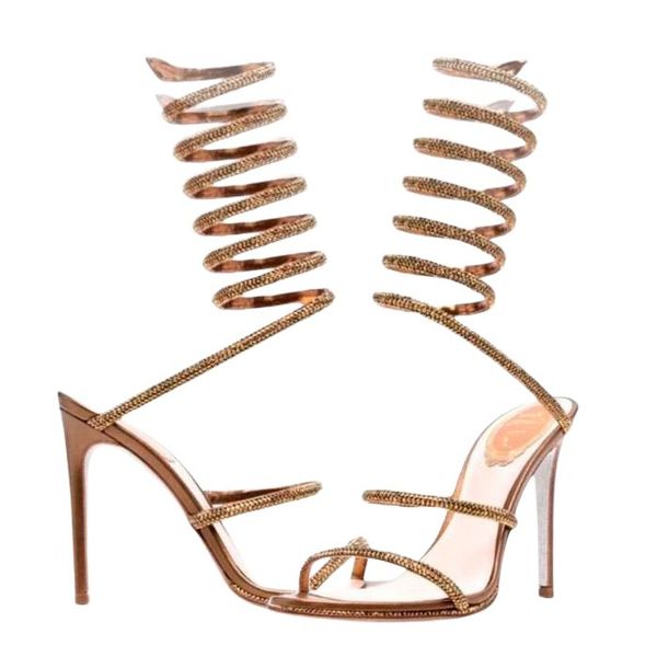 

rene caovilla cleo stiletto heels sandals luxurys designers crystal-embellished wraparound sandal heel women shoes dress shoe summer ladies, Black