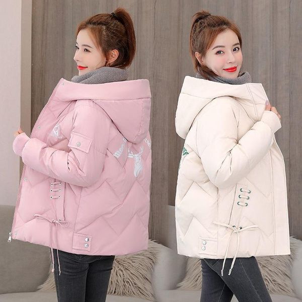 

leather 2021 new women parkas winter coat hooded thicken warm down cotton jacket loose parka cotton padded jackets outwear plus size 2xl, Black