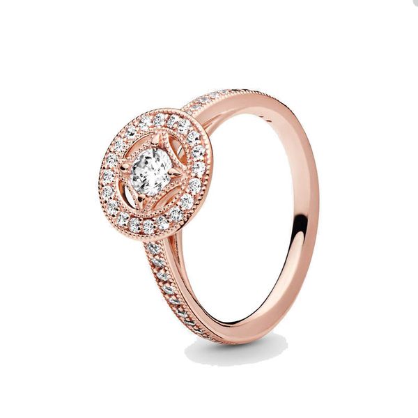 

luxury rose gold vintage circle ring for pandora real sterling silver wedding party jewelry designer rings for women sisters gift crystal ri, Slivery;golden