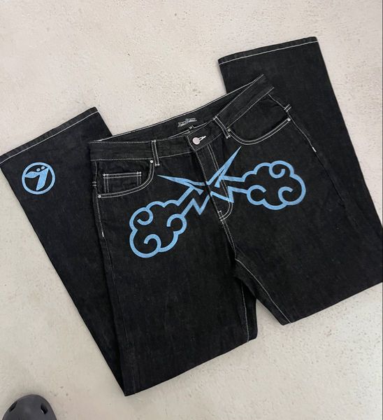 

mens jeans y2k mens jeans highend printed clothing hiphop street retro fashion trousers allmatch loose harajuku straightleg pants 230511, Blue