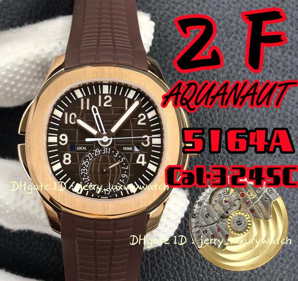 

zf 5164 luxury men's watch dual time complex function 40.8mm diameter 324 sc automatic up chain movement function rose gold case rubber, Slivery;brown