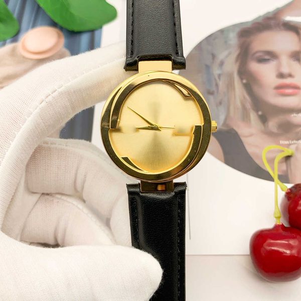 

2023 luxury women designer watch 38mm new fashion women watches leather strap classic quartz wristwatch, Slivery;black