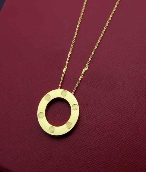 

3 colors stainless steel gold necklace ring nail pattern pendant classic love designer necklaces fashion jewelry party7191625, Silver