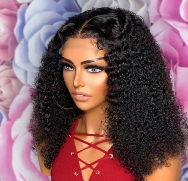 

closures 180density 26inch long kinky curly synthetic lace front for black women with baby hair heat resistant fiber daily4167002, Black;brown