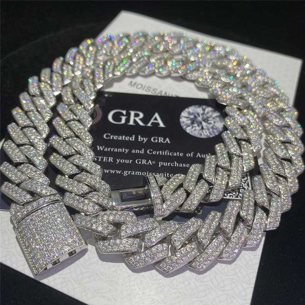 

stock iced out vvs moissanite cuban bracelet 925 silver bling cz diamond cuban link chain hip hop men jewelry necklace