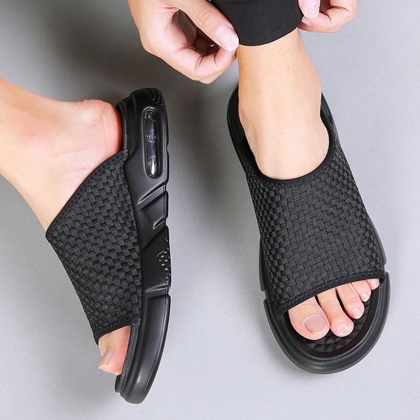 

slippers mens air cushion for men outside summer fashion flat black light shoes solid color casual male shoe slides 230510