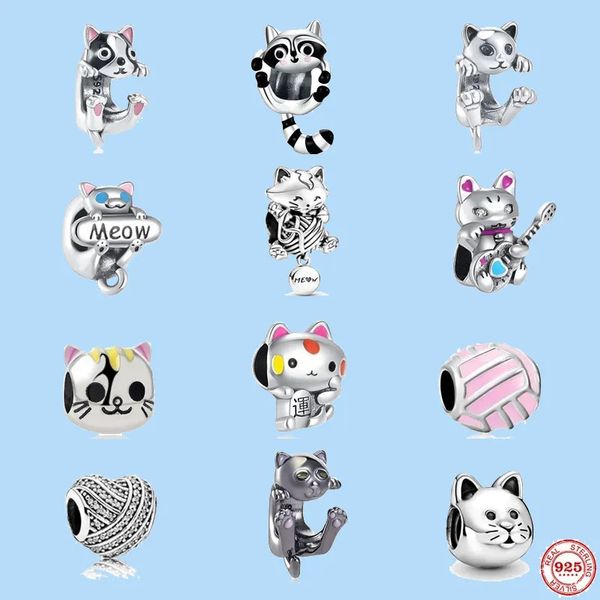 

925 sterling silver charms for pandora jewelry beads cute lucky cat diy exquisite bead suitable beads original, Black
