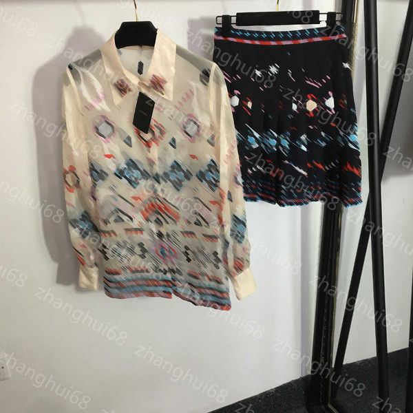

23ss women set shirt set womens designer clothing vintage print nail drill lapel long sleeve shirt high waist pleated short half skirt set w, White
