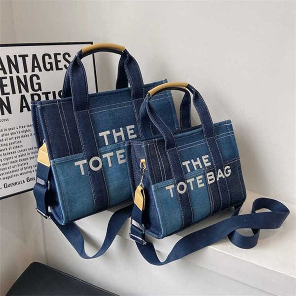 

17% off 2023 fashion handbag new denim contrast splice handheld tote bag sense small embroidered letter messenger bag