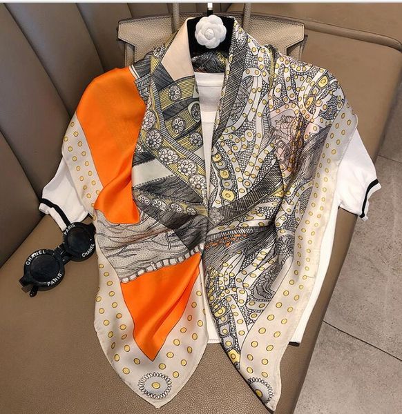

scarves vintage silk scarf shawl wraps women's large square sunscreen cape travel party accessories all seasons high quality, Blue;gray