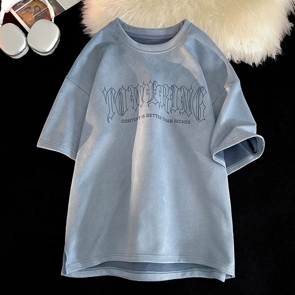 

men's polos summer mens t-shirt trendy suede short-sleeve tee shirts hip hop streetwear loose round neck large size male tees 230511, White;black