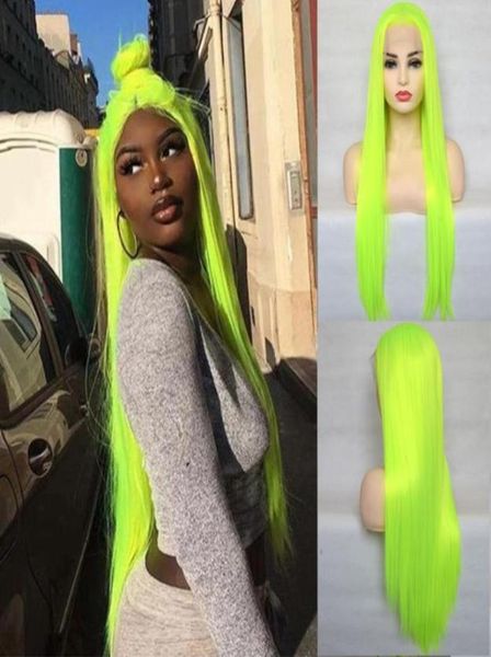 

closures zesen long straight fluorescent green color synthetic hair black for women8122981, Black;brown