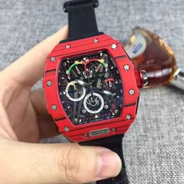 

professional super mechanical chronograph wrist watches rm50-03 tide red carbon fiber men's calendar personalized tape fashion glow des, Slivery;brown
