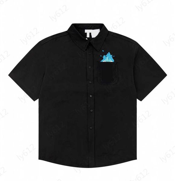 

brand t-shirt designer classic cartoon pattern pocket embroidered print decoration design lapel short sleeved shirt cool tee mens apparel bl, White;black
