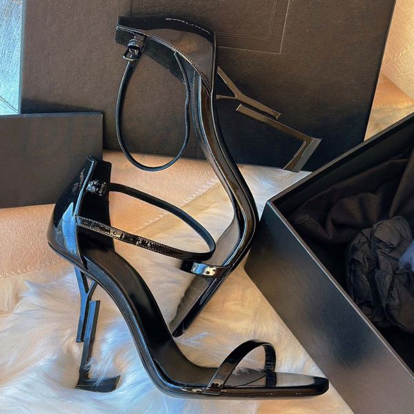 

heel shoe woman designer luxury opyum cassandra sandals patent smooth leather man sandal vegetable-tanned velvet 10cm multi-strap high heel, Black