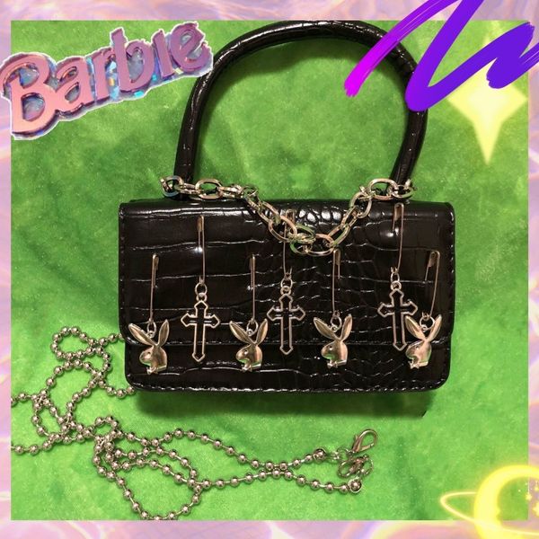 

evening bags harajuku goth women's shoulder bag metalpunk y2k girls small square messenger bags cross clips female purse handbags 23051