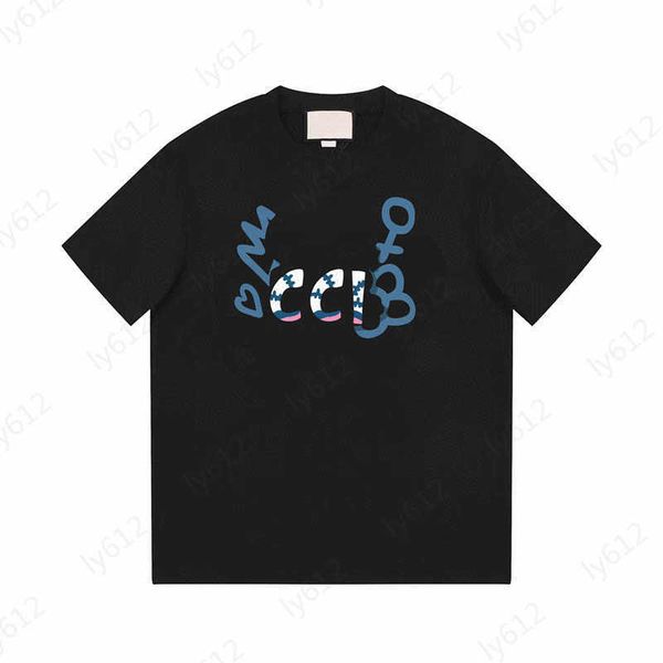 

black designer mens t shirts early spring classic blue digital brand logo printed pure cotton washed round neck t-shirt male clothing tees, White;black