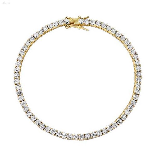 

hip hop jewelry 3mm d moissanite stones plated 925 sterling silver bracelet tennis chain gold gift box hiphop lasting long *, Golden;silver