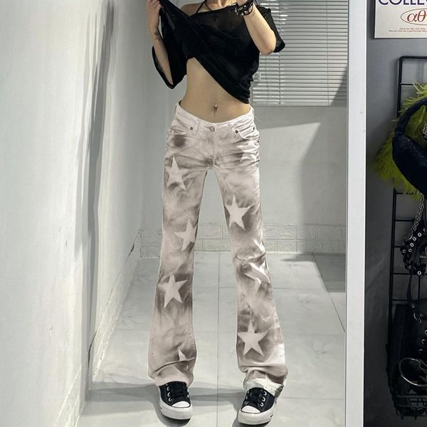 

women s jeans high street y2k star printed straight wide leg cargo pants harajuku vintage denim trousers fashion punk waist 230511, Blue
