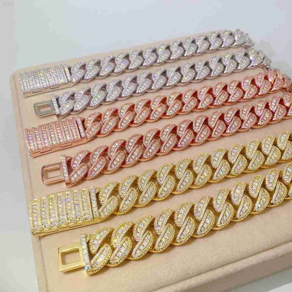 

pass diamond tester sterling silver 3 rows mens 20mm hip hop iced out cuban link chain necklace